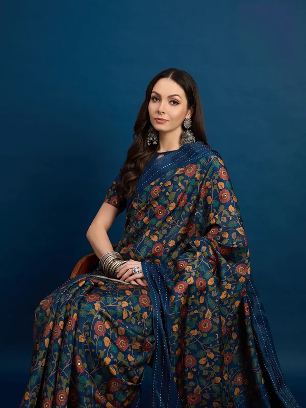 Saphire_Blue_Kozi_Silk_Saree_With_Unstitched_Blouse