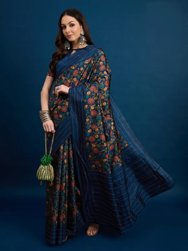 Saphire_Blue_Kozi_Silk_Saree_With_Unstitched_Blouse