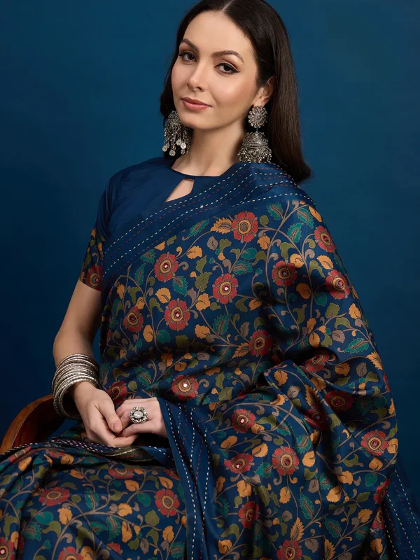 Saphire_Blue_Kozi_Silk_Saree_With_Unstitched_Blouse
