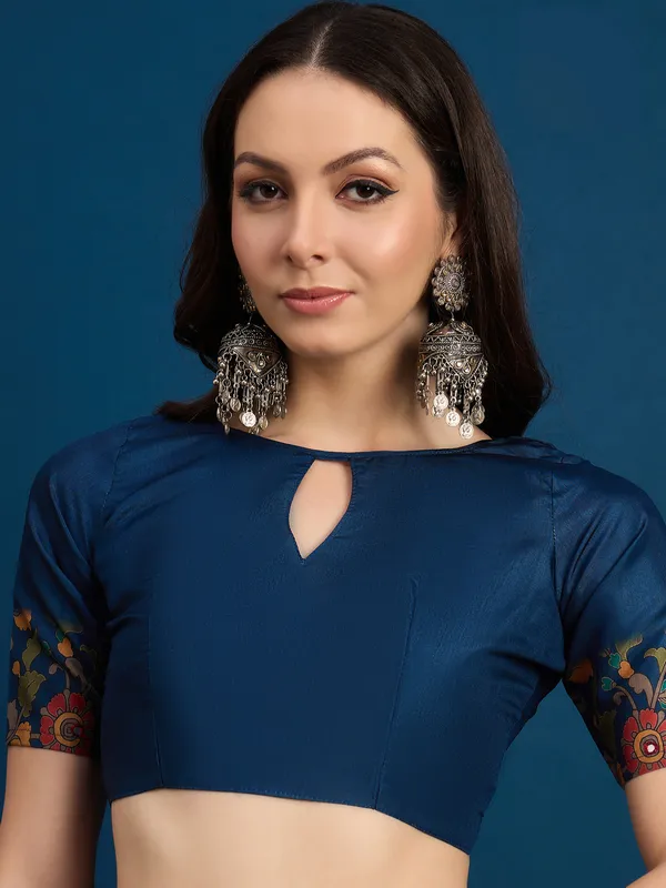 Saphire_Blue_Kozi_Silk_Saree_With_Unstitched_Blouse