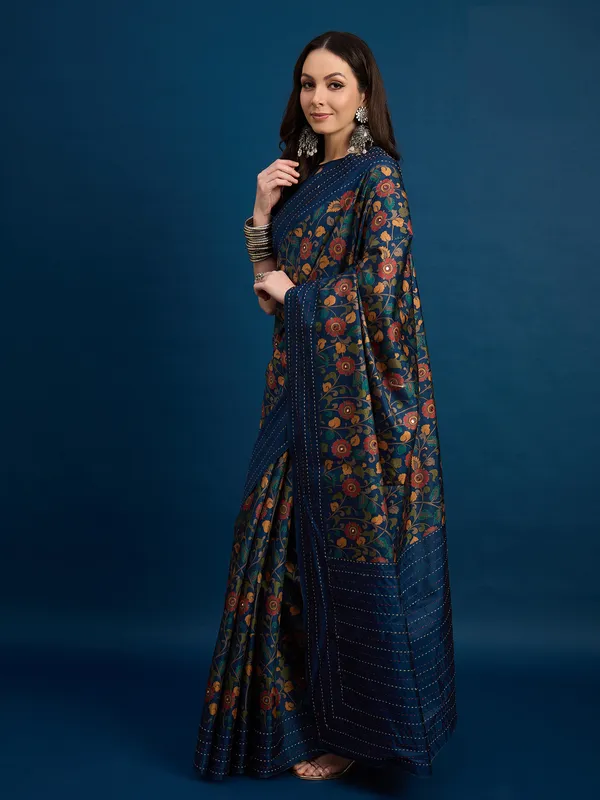 Saphire_Blue_Kozi_Silk_Saree_With_Unstitched_Blouse