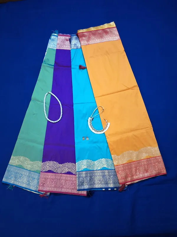 Teal_Green_&_Navy_Banarasi_Silk_Saree_With_Unstitched_Blouse