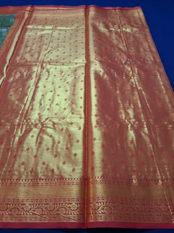 Gold_&_Red_Brocade_Silk_Saree_With_Unstitched_Blouse