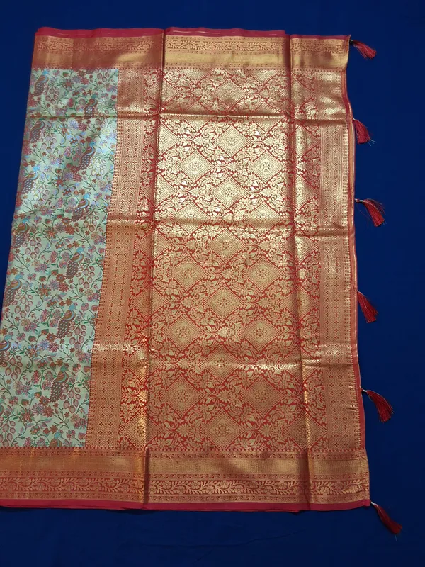 Gold_&_Red_Brocade_Silk_Saree_With_Unstitched_Blouse
