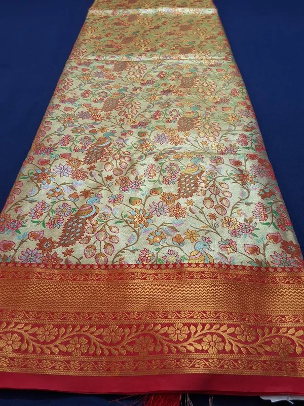 Gold_&_Red_Brocade_Silk_Saree_With_Unstitched_Blouse