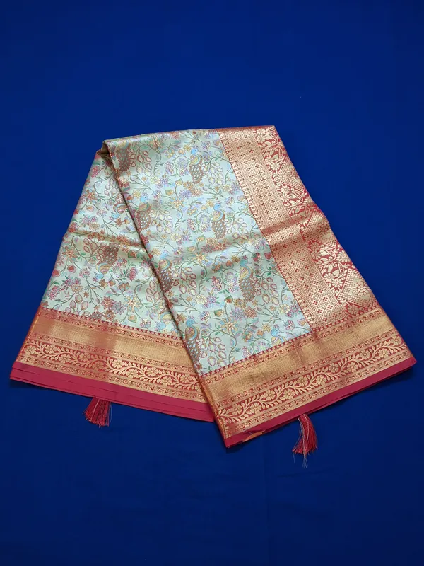 Gold_&_Red_Brocade_Silk_Saree_With_Unstitched_Blouse