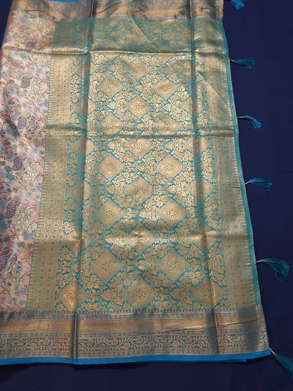 Gold_&_Rama_Green_Brocade_Silk_Saree_With_Unstitched_Blouse