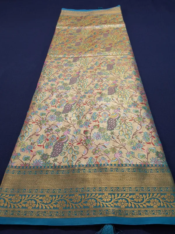 Gold_&_Rama_Green_Brocade_Silk_Saree_With_Unstitched_Blouse