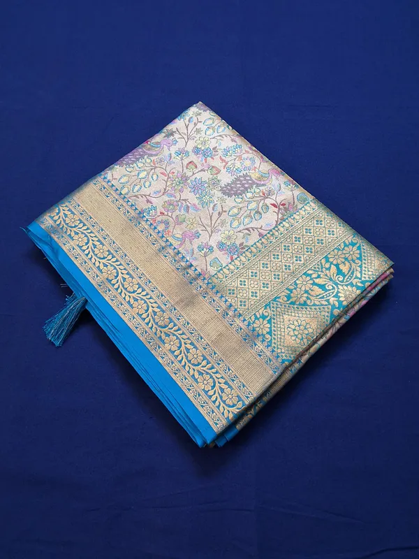 Gold_&_Rama_Green_Brocade_Silk_Saree_With_Unstitched_Blouse