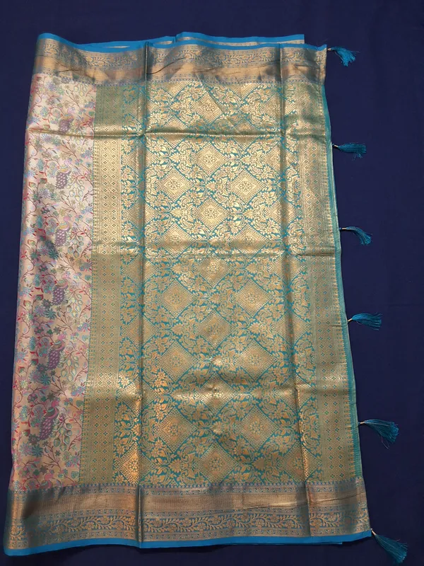 Gold_&_Rama_Green_Brocade_Silk_Saree_With_Unstitched_Blouse
