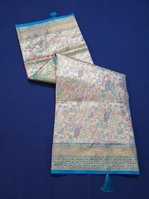Gold_&_Rama_Green_Brocade_Silk_Saree_With_Unstitched_Blouse