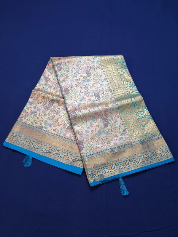 Gold_&_Rama_Green_Brocade_Silk_Saree_With_Unstitched_Blouse