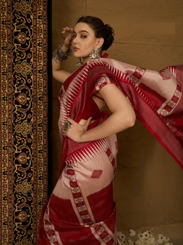 Vibrant_Red_&_Pink_Bhagalpuri_Cotton_Saree_With_Unstitched_Blouse
