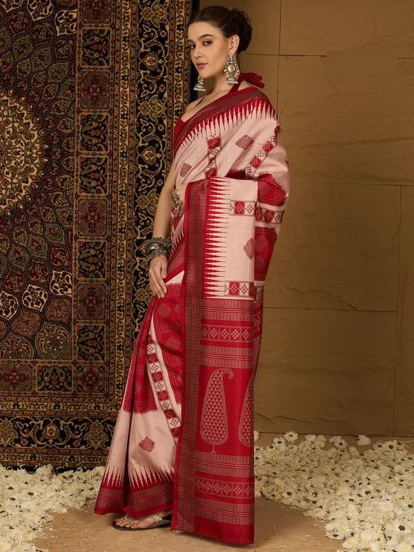 Vibrant_Red_&_Pink_Bhagalpuri_Cotton_Saree_With_Unstitched_Blouse