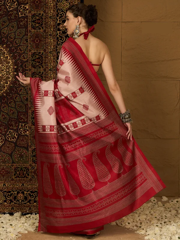Vibrant_Red_&_Pink_Bhagalpuri_Cotton_Saree_With_Unstitched_Blouse