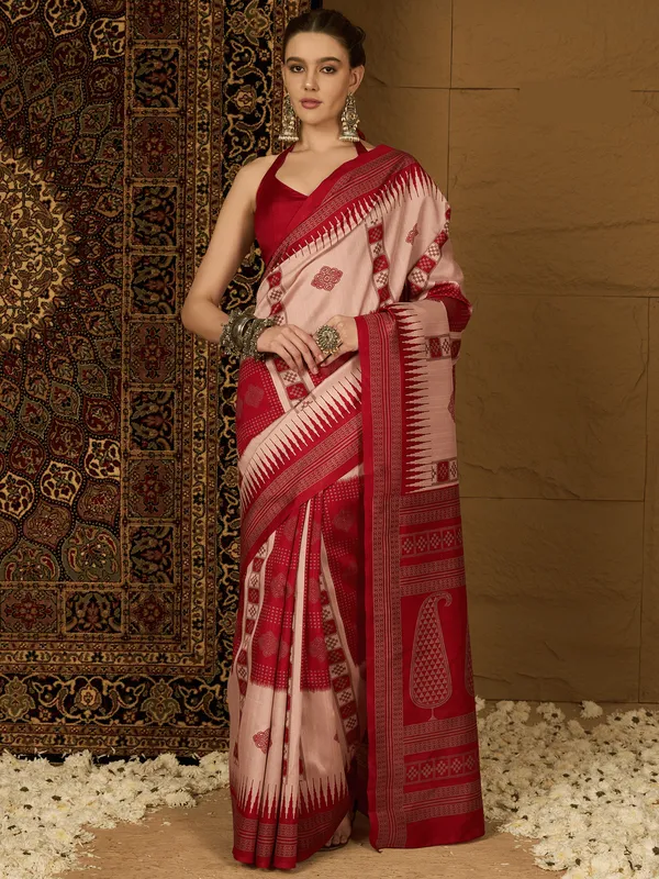 Vibrant_Red_&_Pink_Bhagalpuri_Cotton_Saree_With_Unstitched_Blouse