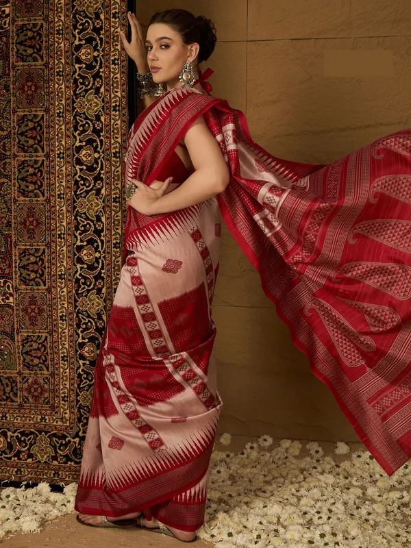 Vibrant_Red_&_Pink_Bhagalpuri_Cotton_Saree_With_Unstitched_Blouse