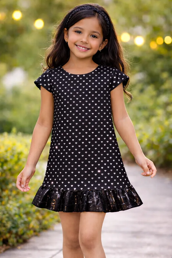 Black_Heart_Print_Short_Sleeve_Dress_For_Girls