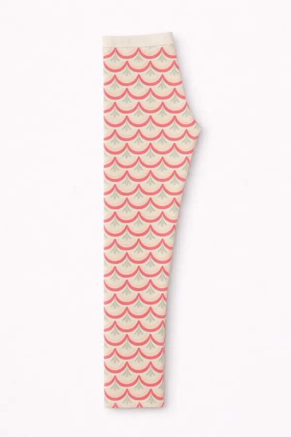 Beige_Coral_Mermaid_Scale_Print_Full_Length_Leggings_For_Girls
