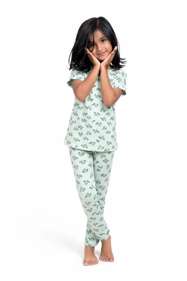 Mint_Green_Turtle_Print_Skin_Friendly_Lyocell_Elastane_Stretch_Nightwear_Set_For_kids