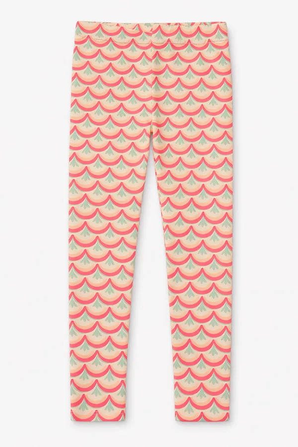 Beige_Coral_Mermaid_Scale_Print_Full_Length_Leggings_For_Girls