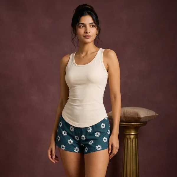Blue_Lime_yellow_Lyocell_Elastane_Stretch_Top_And_Shorts_For_Women