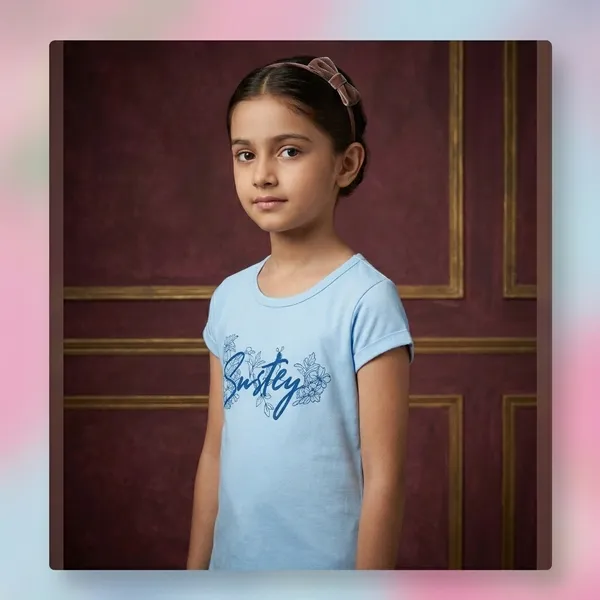 Blue_And_Pink_Girls_Graphic_Print_T-Shirt_Set