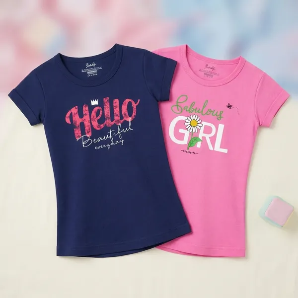 Navy_Blue_And_Pink_Graphic_Print_T-Shirt_Set_For_Girls