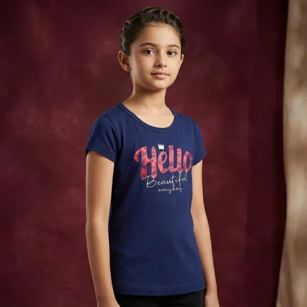 Navy_Blue_And_Pink_Graphic_Print_T-Shirt_Set_For_Girls