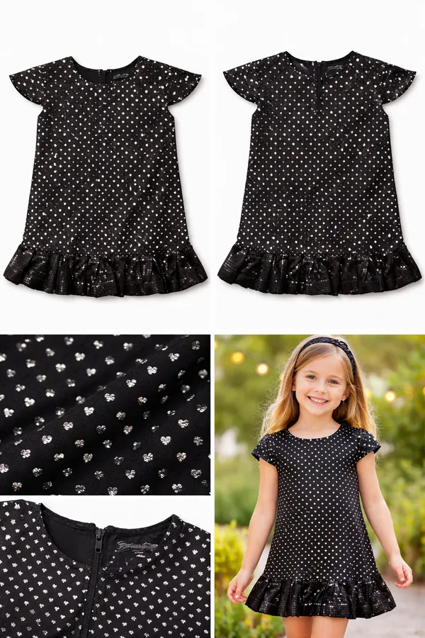 Black_Heart_Print_Short_Sleeve_Dress_For_Girls