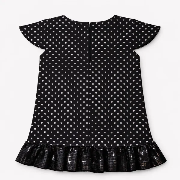 Black_Heart_Print_Short_Sleeve_Dress_For_Girls
