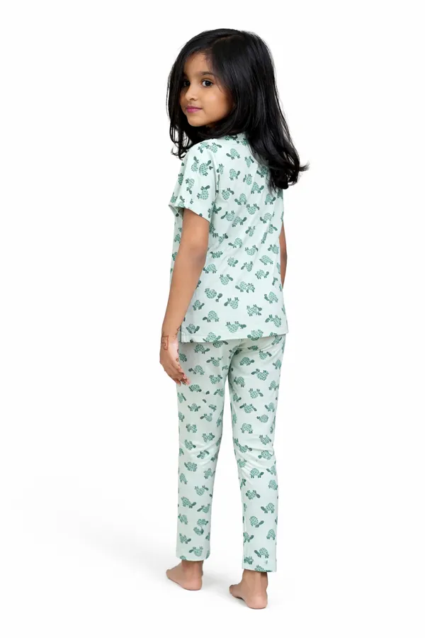 Mint_Green_Turtle_Print_Skin_Friendly_Lyocell_Elastane_Stretch_Nightwear_Set_For_kids