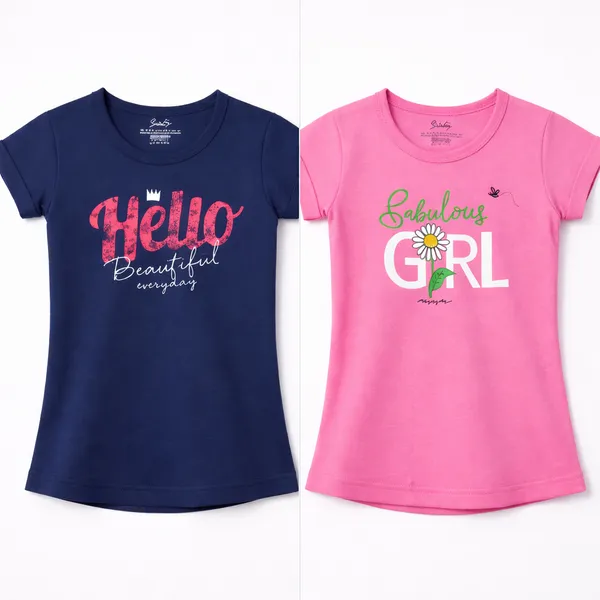 Navy_Blue_And_Pink_Graphic_Print_T-Shirt_Set_For_Girls