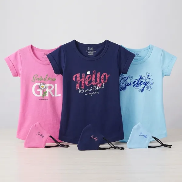 Multicolor_Girls_Cotton_Graphic_Print_T-Shirt_Set_With_Face_Mask