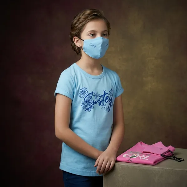 Multicolor_Girls_Cotton_Graphic_Print_T-Shirt_Set_With_Face_Mask