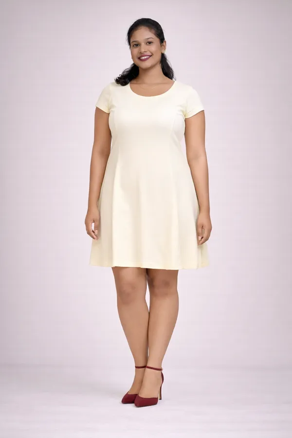 Cream_Fit_And_Flare_Short_Dress_With_Short_Sleeves_For_Women