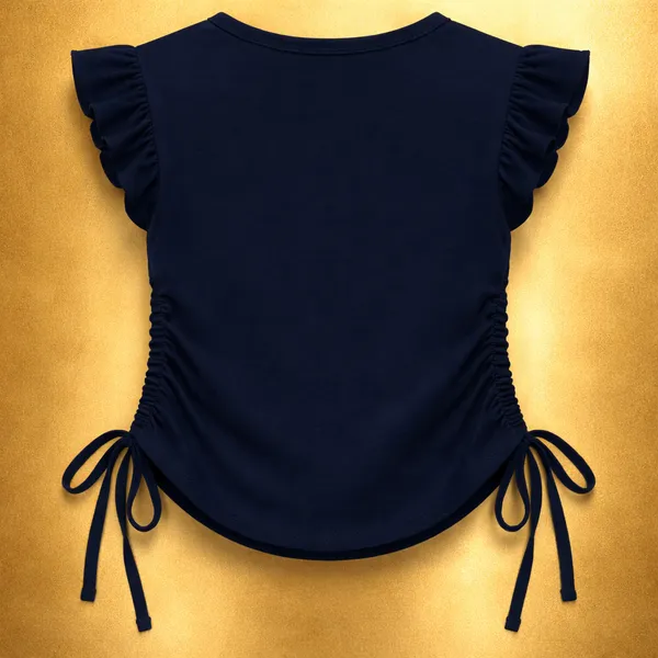 Navy_Blue_Dragon_Golden_Print_Cottom_Elastane_Stretch_Womens_Top_With_Side_Ties