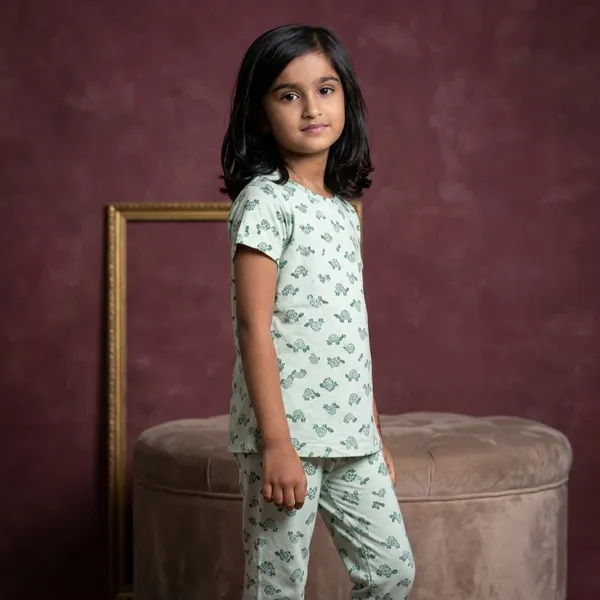 Mint_Green_Turtle_Print_Skin_Friendly_Lyocell_Elastane_Stretch_Nightwear_Set_For_kids