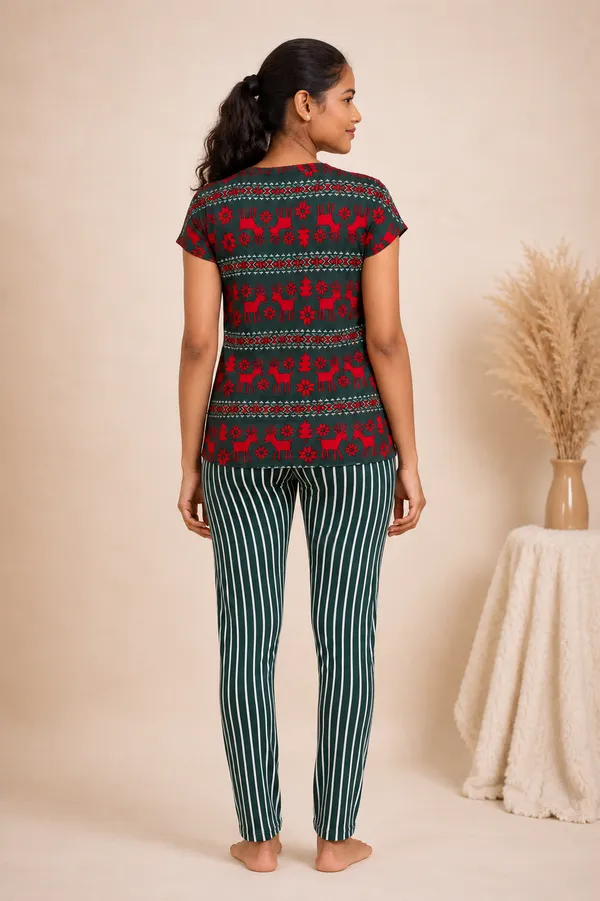 Christmas_Reindeer_Green_Red_Festive_Print_Top_And_BOTTOM_Striped_Loungewear_Set_For_Women