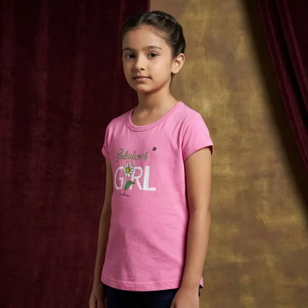 Blue_And_Pink_Girls_Graphic_Print_T-Shirt_Set