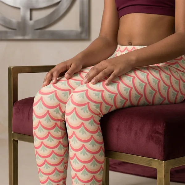 Beige_Coral_Mermaid_Scale_Print_Full_Length_Leggings_For_Girls