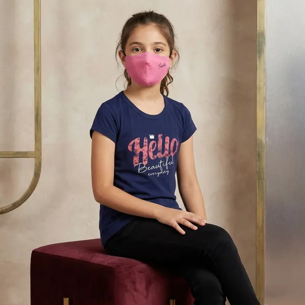 Navy_Blue_And_Pink_Graphic_Print_Cotton_T-Shirt_Set_With_Mask_For_Girls