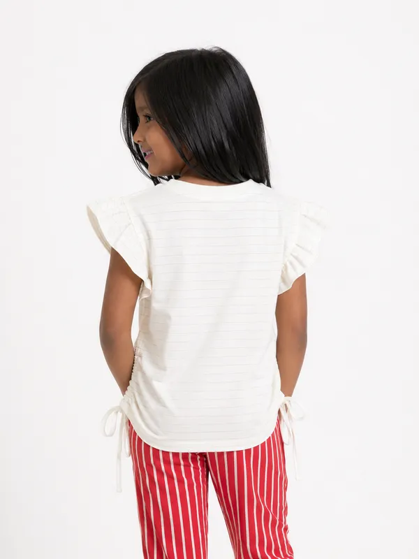 Sustey_Girls_Flutter_Sleeve_Side_Tie_Top_–_Cream_with_Gold_Stripes