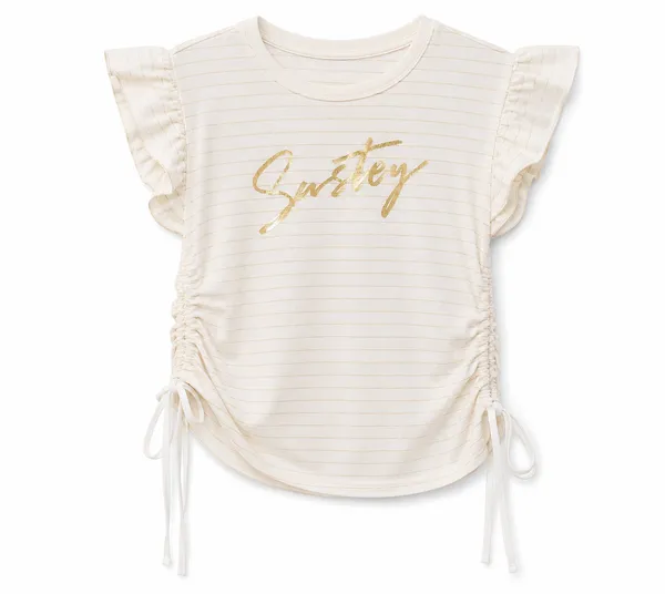 Sustey_Girls_Flutter_Sleeve_Side_Tie_Top_–_Cream_with_Gold_Stripes