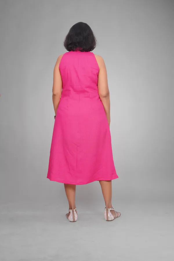 Hot_Pink_Collared_Casual_Dress_For_Women