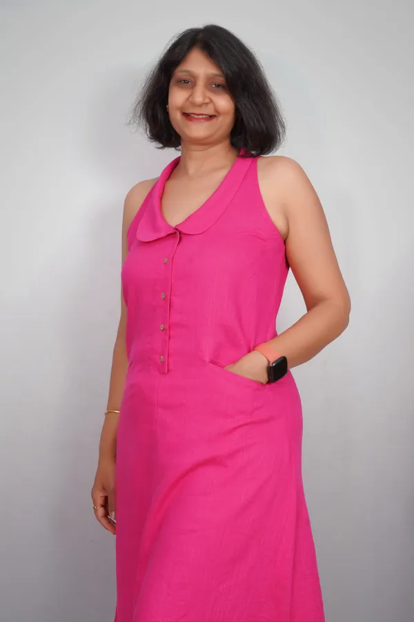 Hot_Pink_Collared_Casual_Dress_For_Women