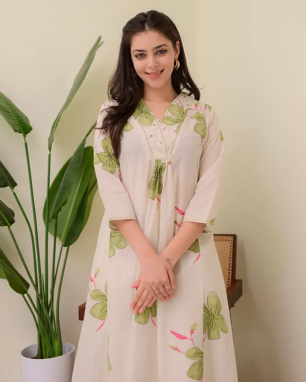 Ivory_Green_Cotton_Floral_A_Line_Kurta_Palazzo_Set_For_Women