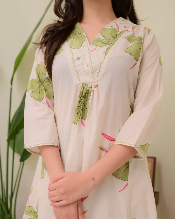 Ivory_Green_Cotton_Floral_A_Line_Kurta_Palazzo_Set_For_Women