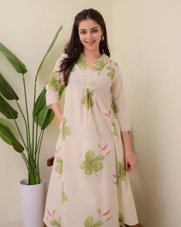 Ivory_Green_Cotton_Floral_A_Line_Kurta_Palazzo_Set_For_Women