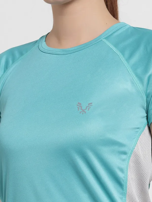 Pine_Green__Roundneck_Polyester_T-Shirt_For_Women